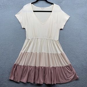 Anthropologie Hem Thread Women Dress Tier Short Sleeve V-Neck Multicolor Size L